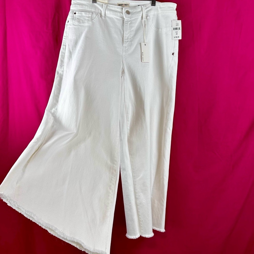 Warp + Weft Wide Leg White Stretch Jeans Denim Women's Plus Size 18Wx27‎